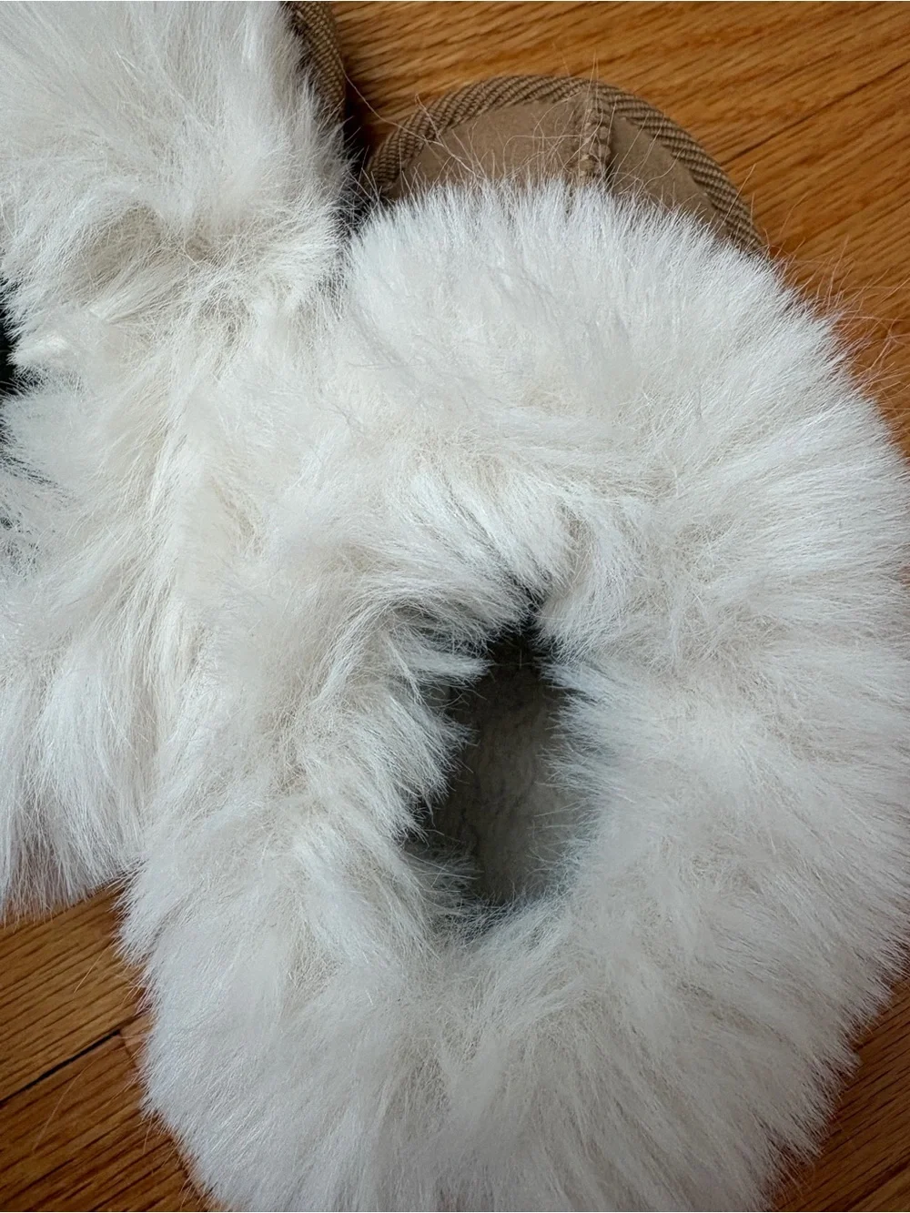 Cat & Jack Tan Suede Plush Cuff Kids Slippers